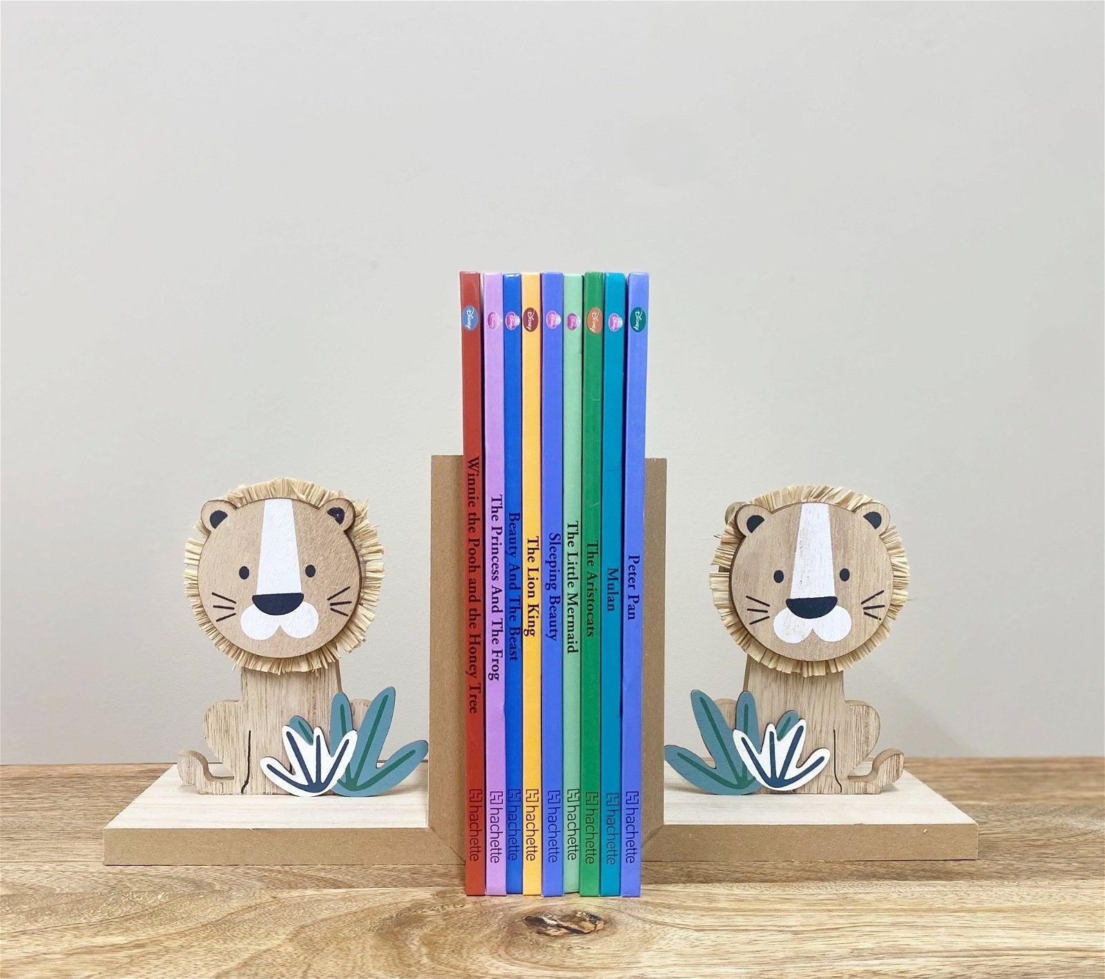 Set of Two Wooden Lion Bookends - £26.99 - Bookends 