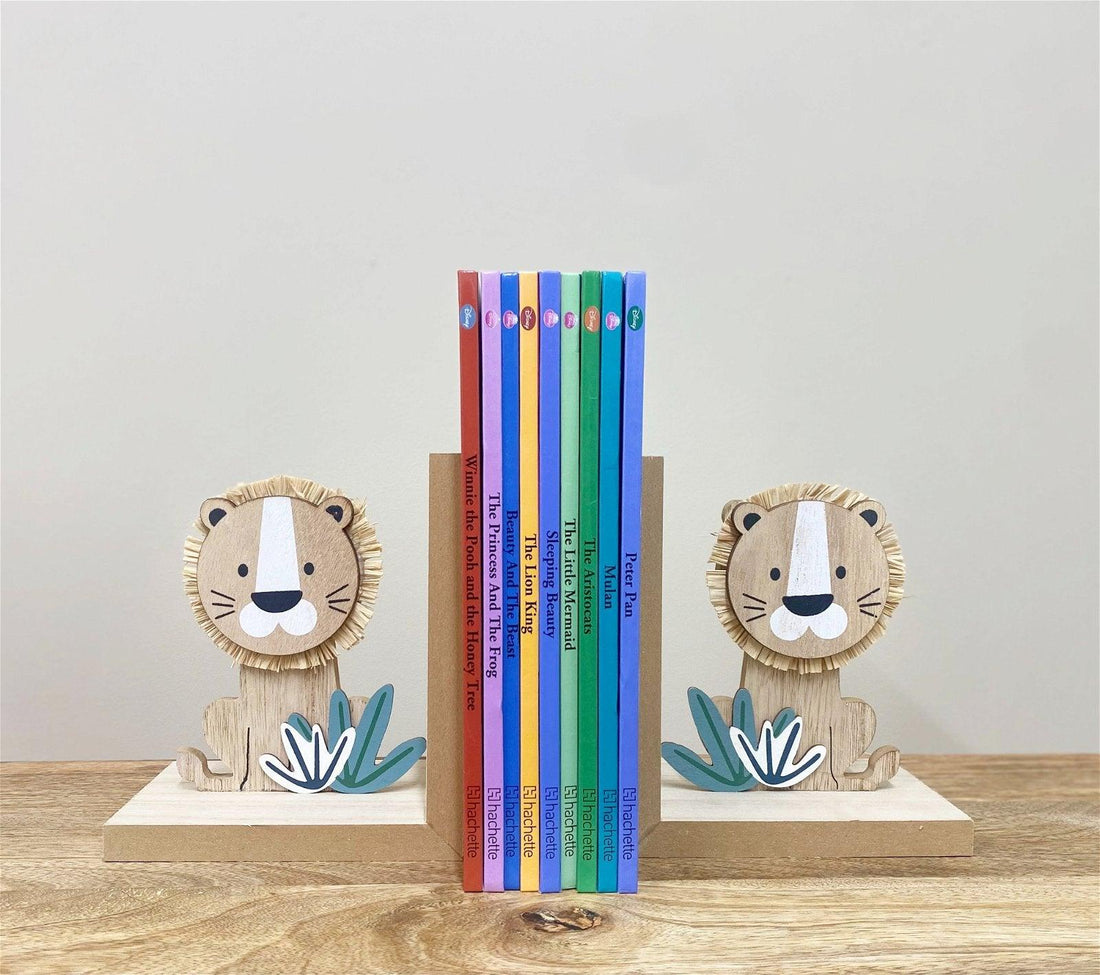 Set of Two Wooden Lion Bookends - £26.99 - Bookends 