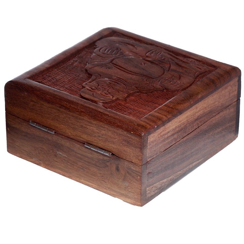 Sheesham Wood Carved Buddha Trinket Box-Jewellery Storage Trinket Boxes