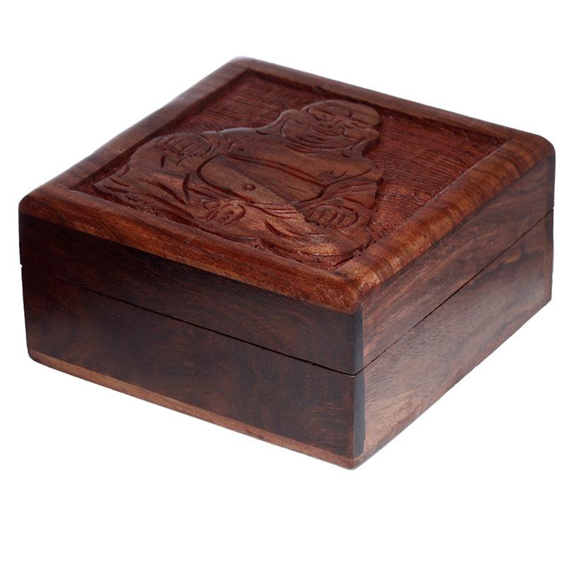 Sheesham Wood Carved Buddha Trinket Box - £14.99 - Jewellery Storage Trinket Boxes 