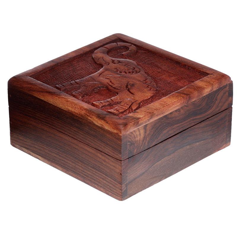 Sheesham Wood Carved Elephant Trinket Box - £14.99 - Jewellery Storage Trinket Boxes 