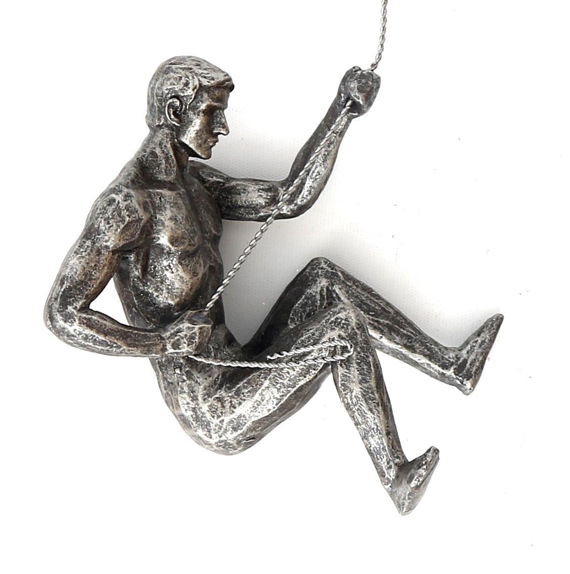 Silver Abseiling Man Looking Down 73cm - £38.99 - Figurines & Statues 