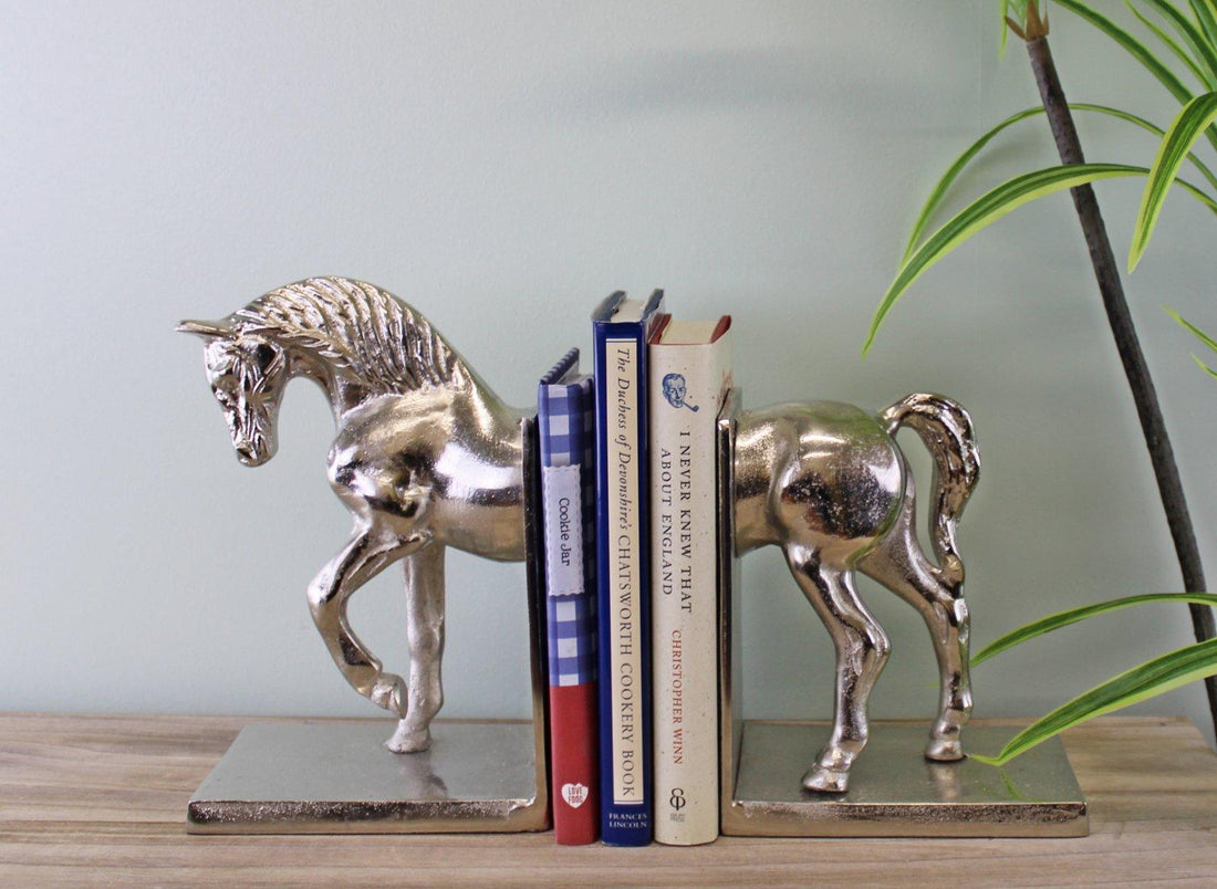 Silver Aluminium Horse Bookends - £85.99 - Bookends 