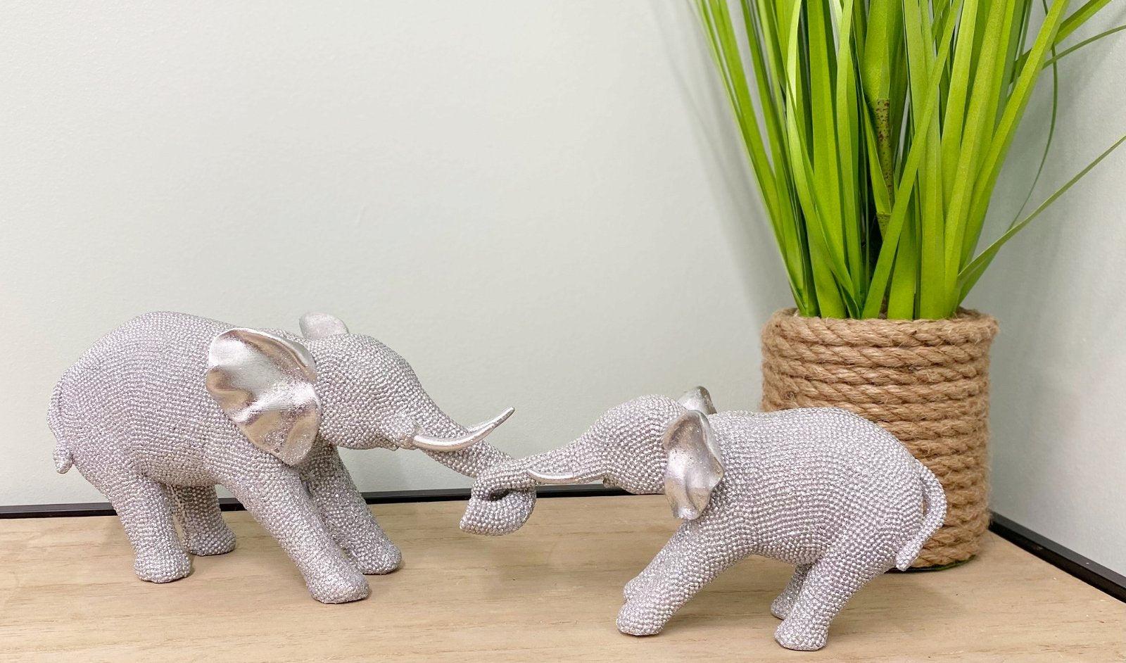 Silver Beaded Elephants Two Piece Mother & Calf - £49.99 - Figurines & Statues 