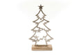 Silver Christmas Tree & Stars On Wooden Base-