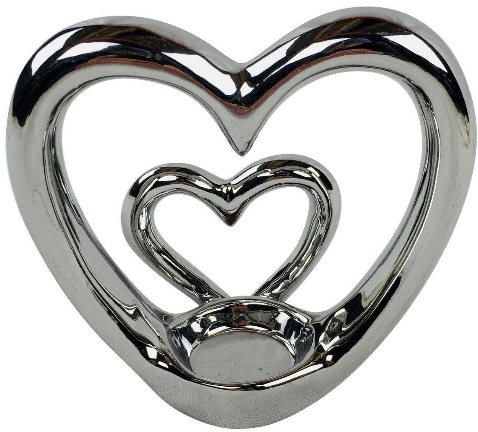 Silver Double Heart Tealight Holder - £18.99 - Tealight Holders 