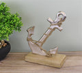 Silver Metal Anchor Ornament On Wooden Base-Ornaments