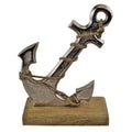 Silver Metal Anchor Ornament On Wooden Base-Ornaments
