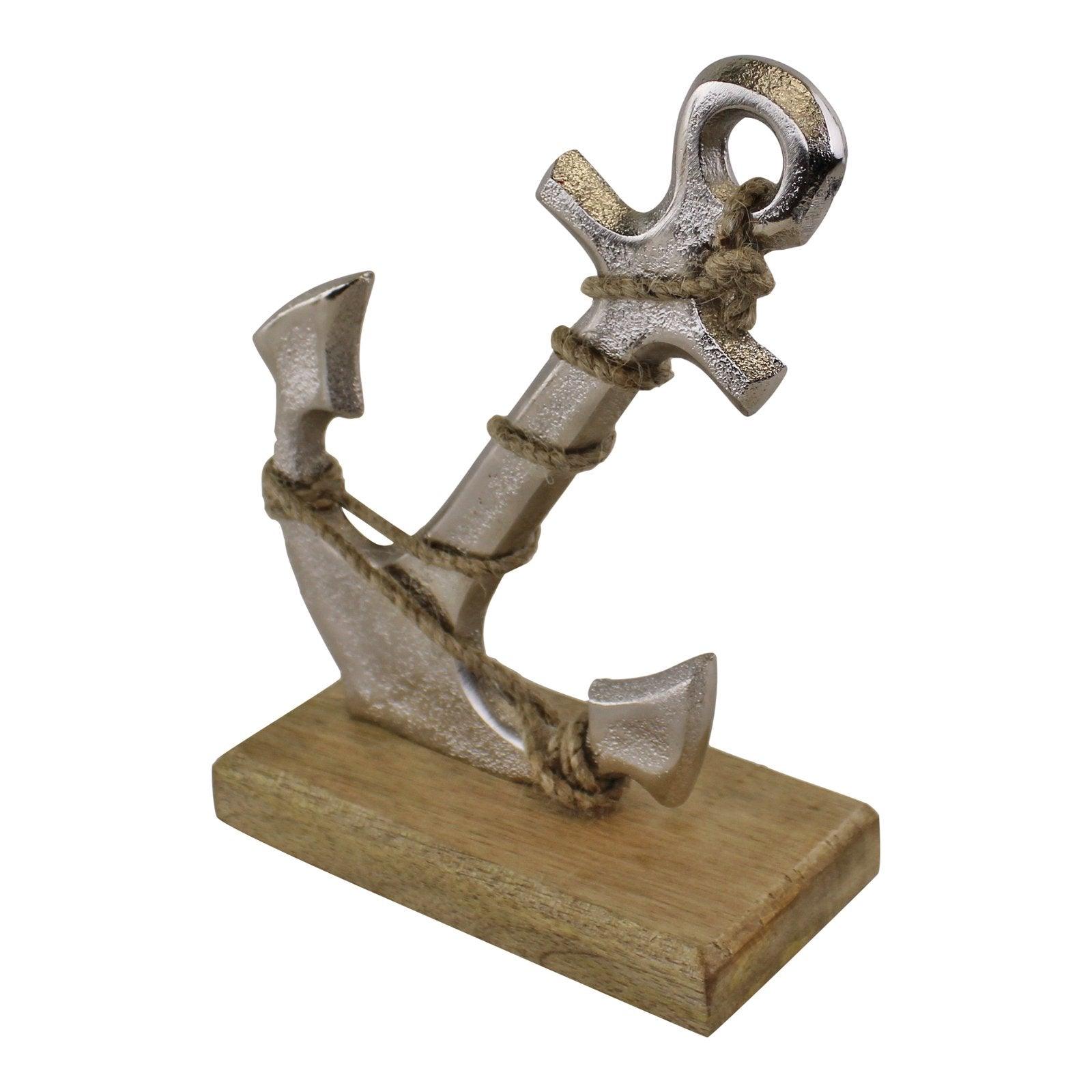 Silver Metal Anchor Ornament On Wooden Base - £16.99 - Ornaments 