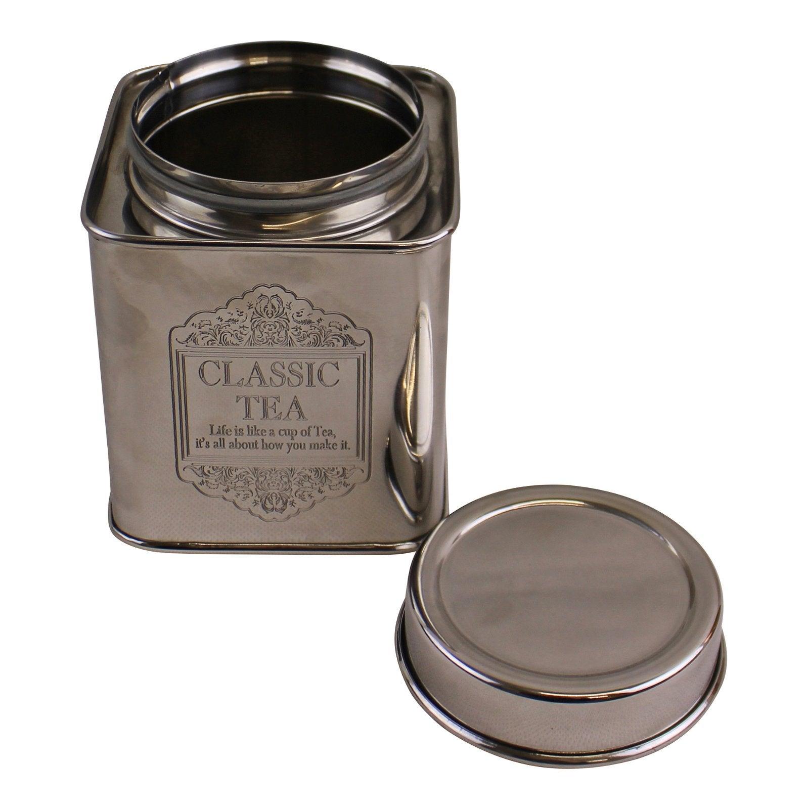 Silver Metal Tea, Coffee & Sugar Storage Tins-Kitchen Storage
