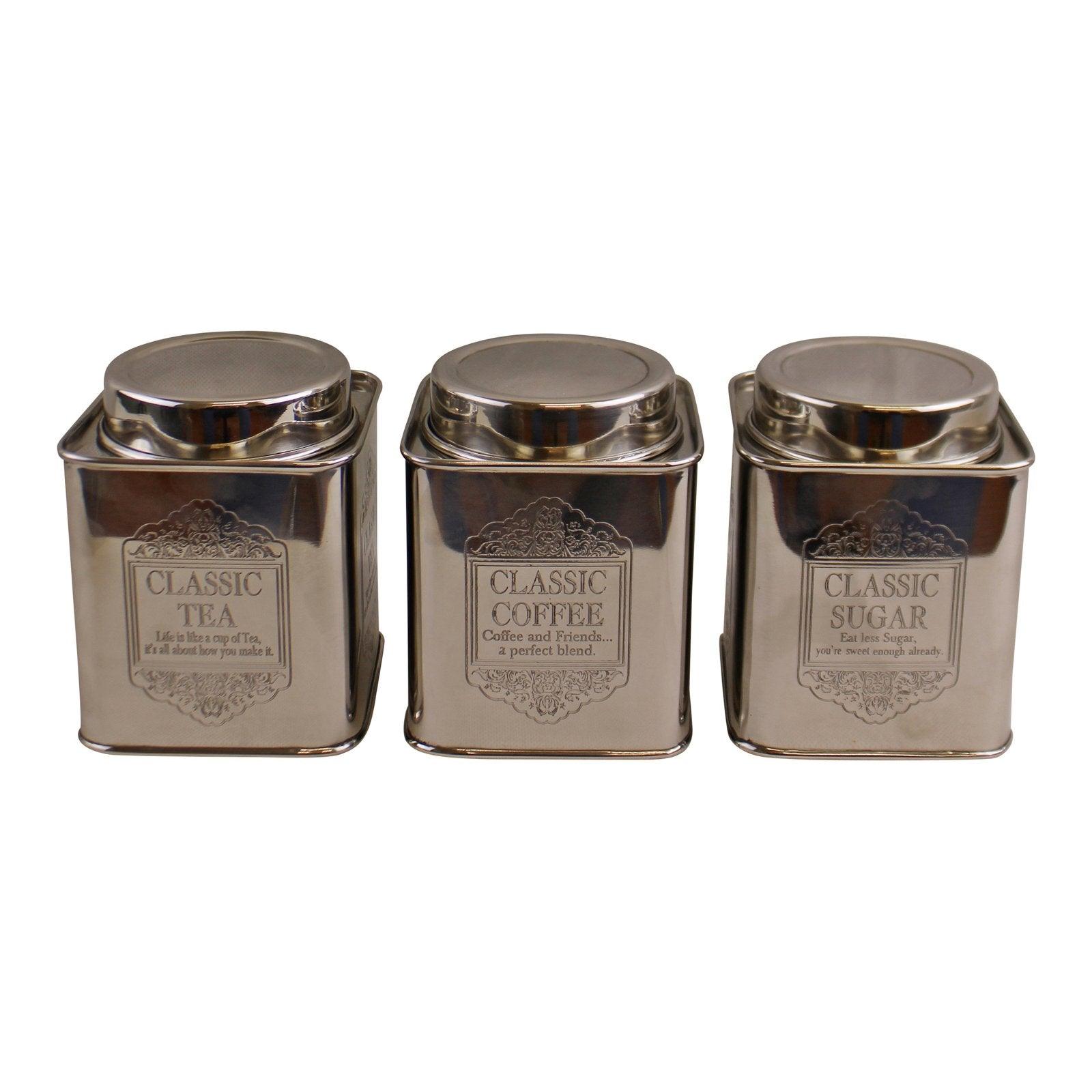 Silver Metal Tea, Coffee & Sugar Storage Tins-Kitchen Storage