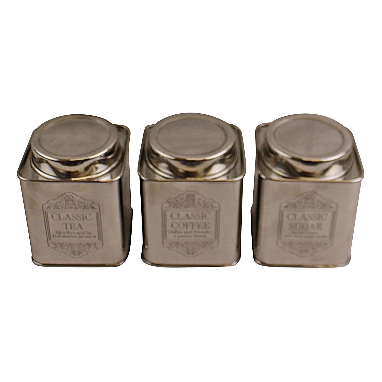 Silver Metal Tea, Coffee & Sugar Storage Tins - £59.99 - Kitchen Storage 