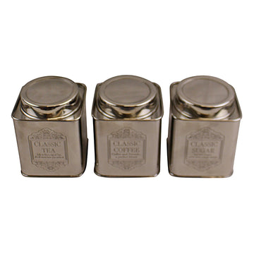 Silver Metal Tea, Coffee & Sugar Storage Tins - £59.99 - Kitchen Storage 