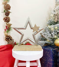 Silver Star On Wooden Base Decoration-