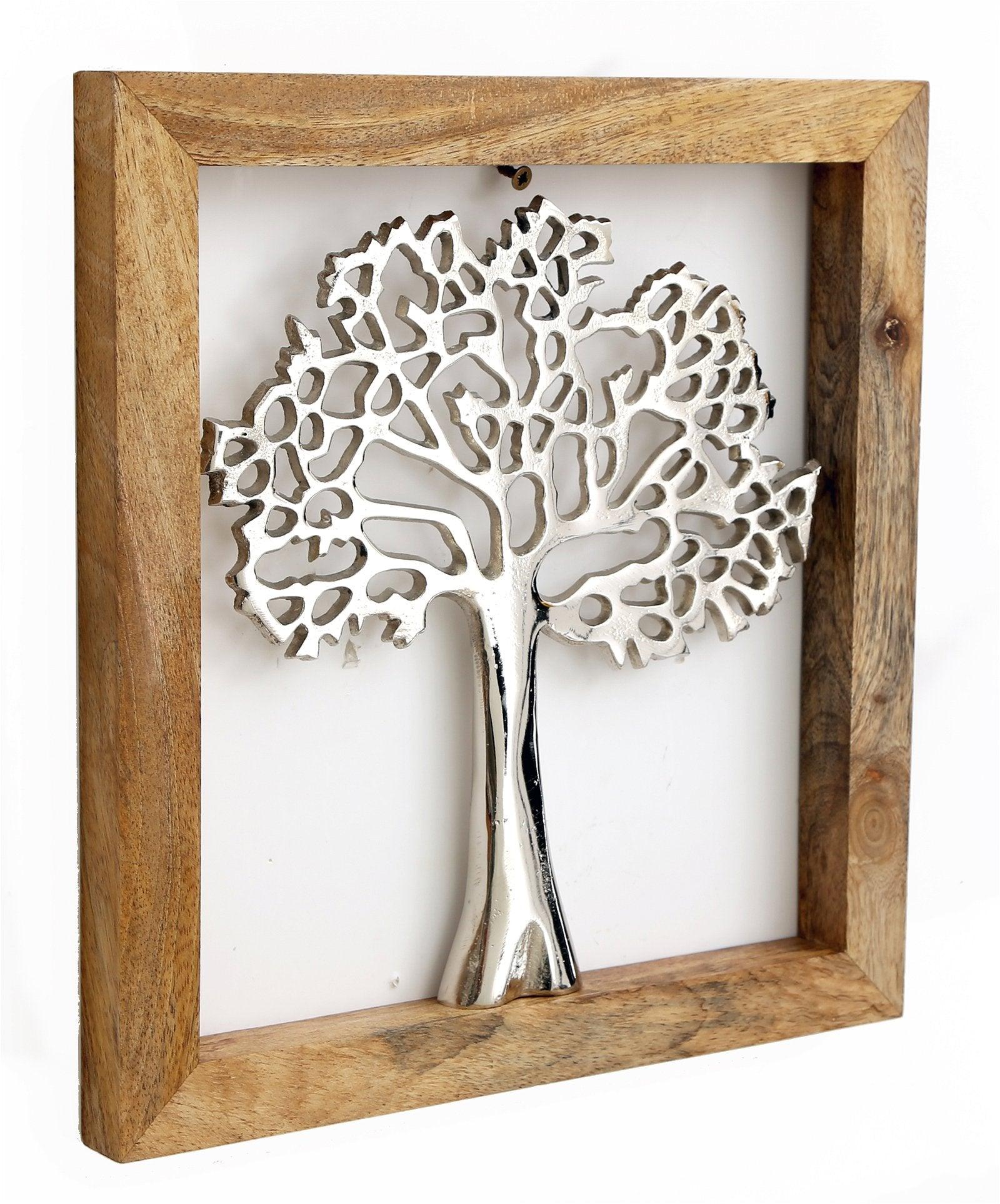 Silver Tree Of Life In A Wooden Frame-