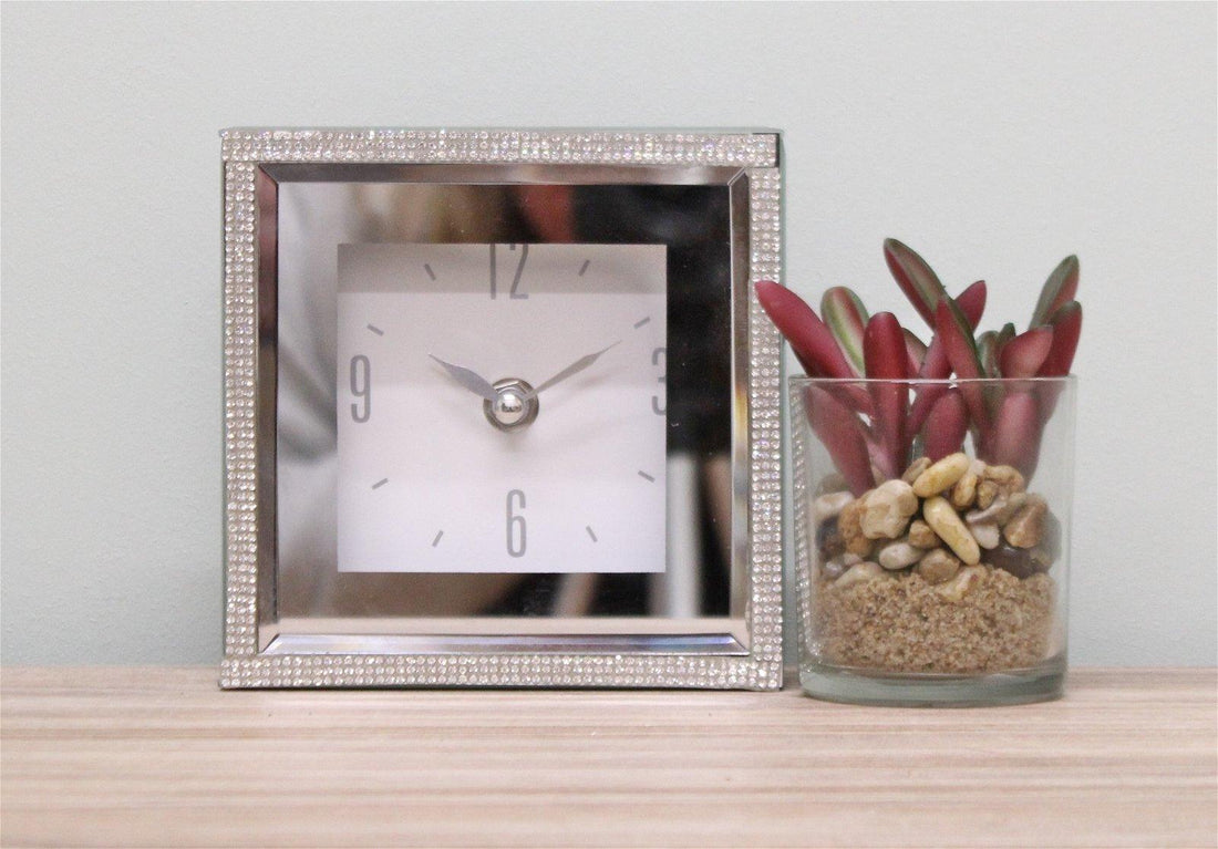 Small Freestanding Mirrored and Jewelled Table Clock - £26.99 - Freestanding Clocks 