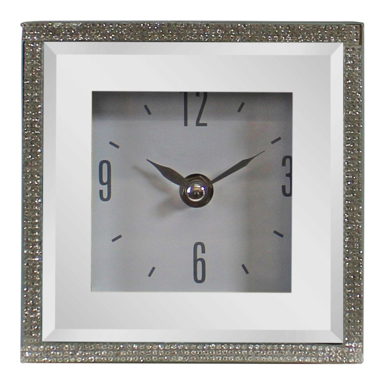 Small Freestanding Mirrored and Jewelled Table Clock-Freestanding Clocks