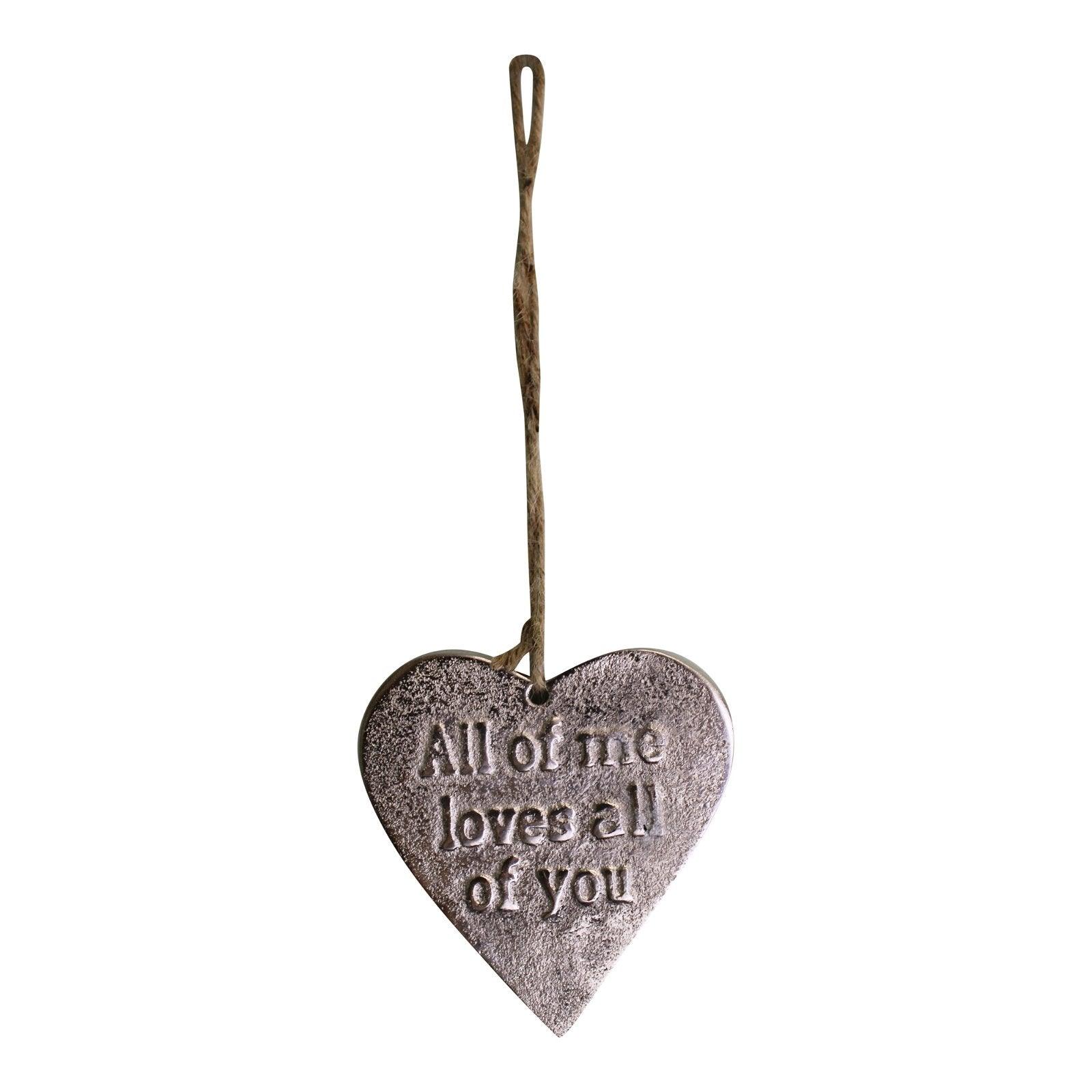 Small Hanging Silver Heart with Love Quote-Ornaments