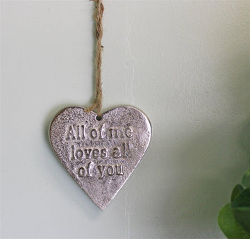 Small Hanging Silver Heart with Love Quote - £12.99 - Ornaments 