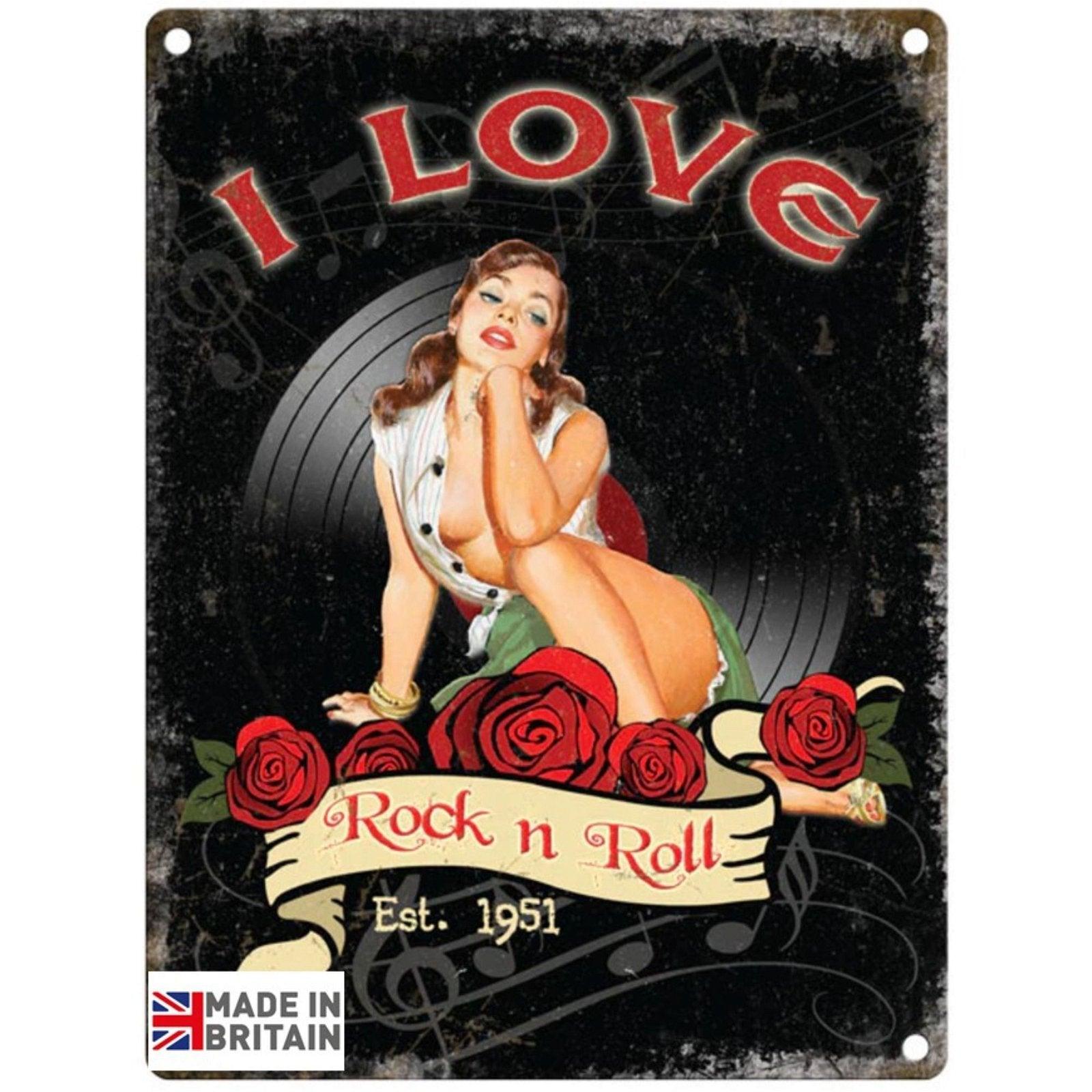 Small Metal Sign 45 x 37.5cm Music I LOVE ROCK AND ROLL-