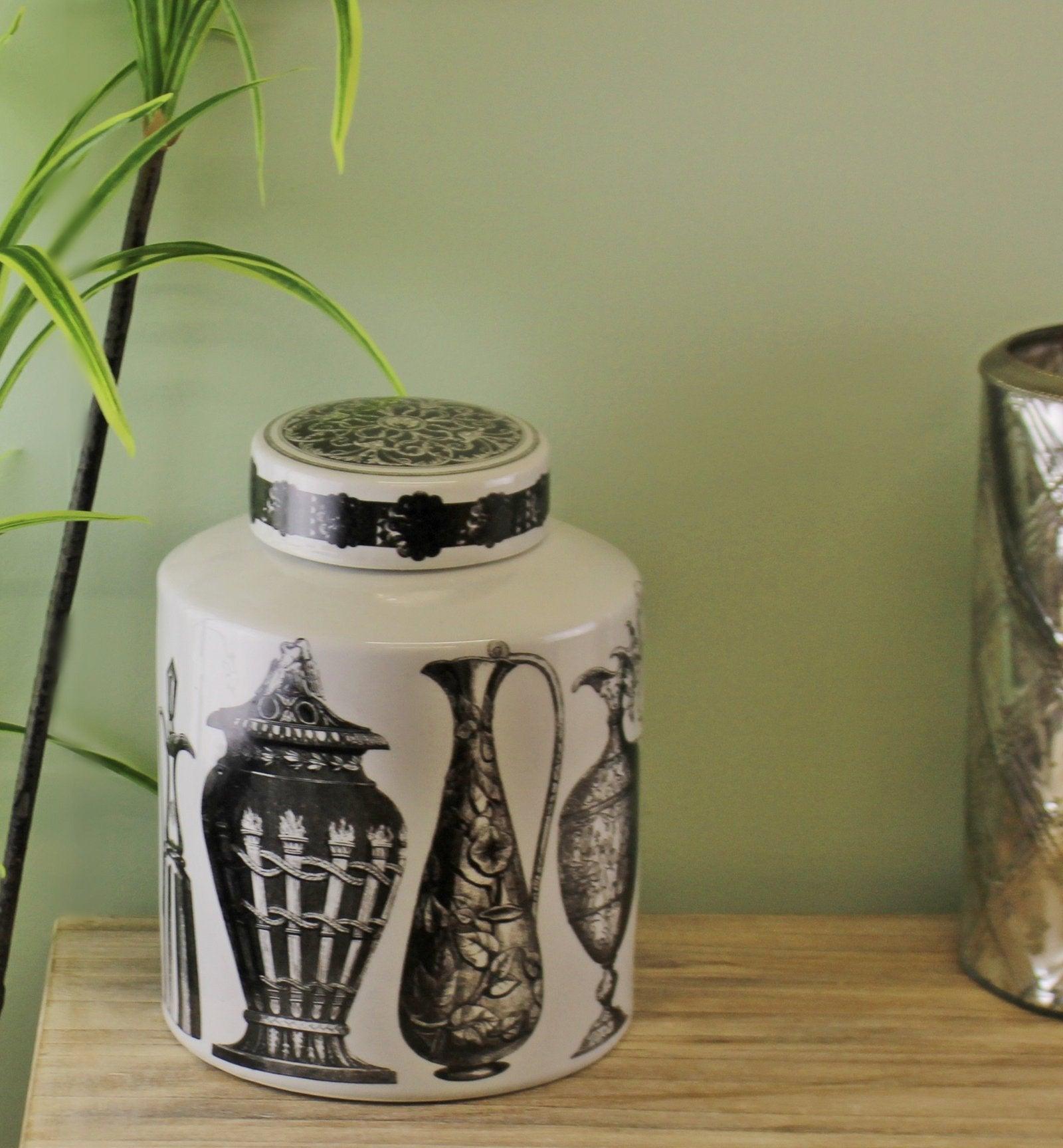 Small Round Grecian Style Porcelain Jar, Grecian Figures-Ceramic Ornaments