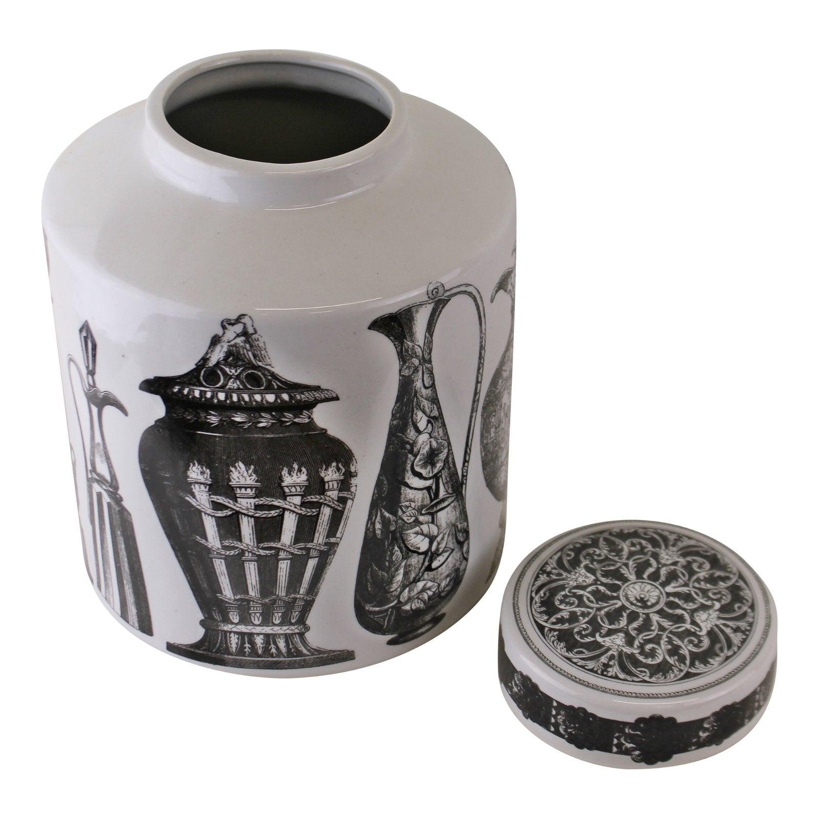 Small Round Grecian Style Porcelain Jar, Grecian Figures - £52.99 - Ceramic Ornaments 