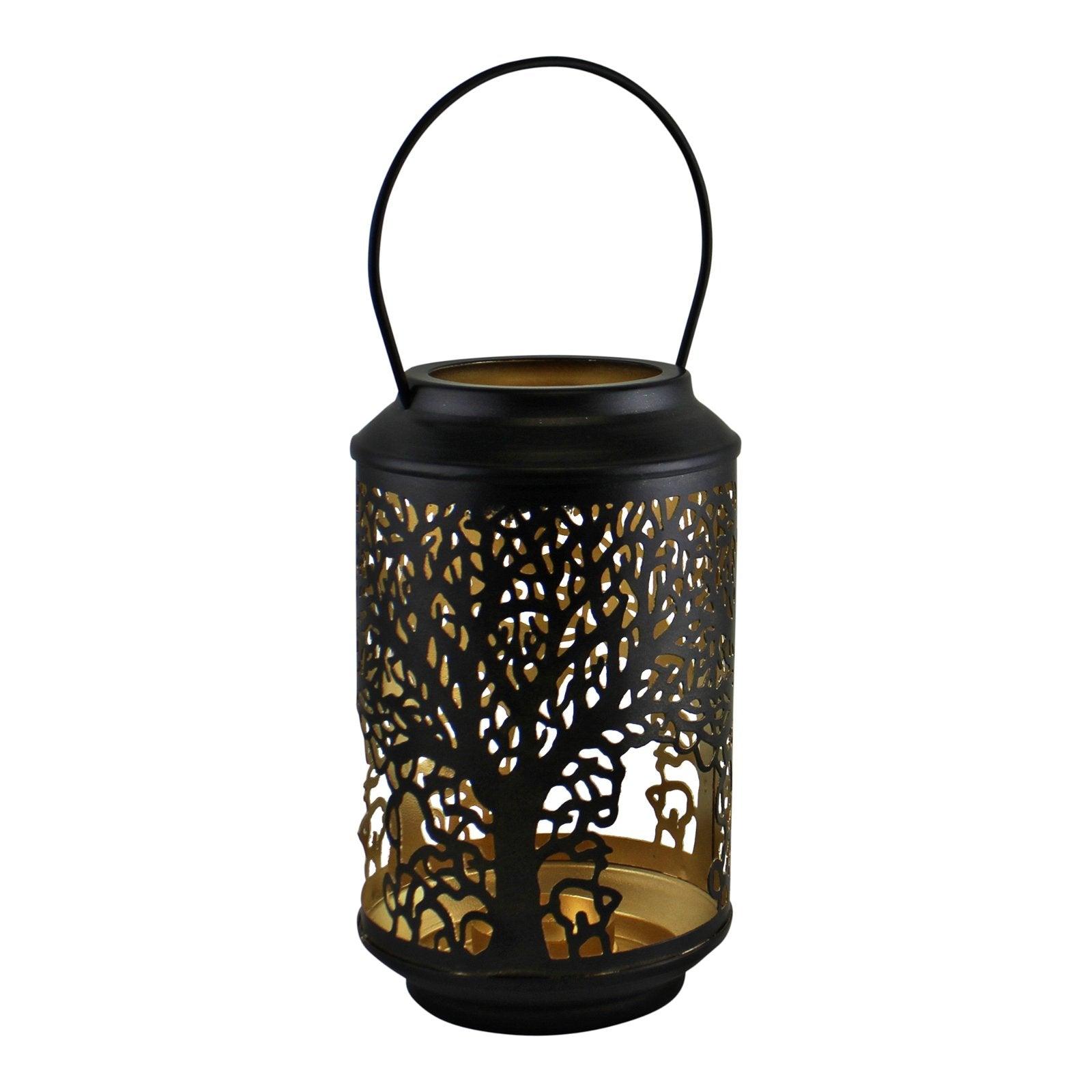 Small Tree Of Life Cutout Design Black Candle Lantern-Candle Holders & Plates