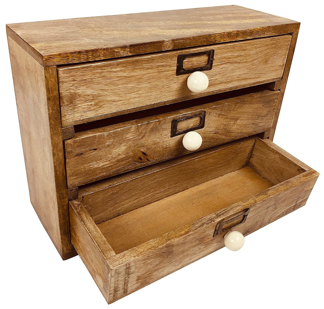 Solid Wood Three Drawer Desktop Organiser 28cm - £53.99 - Office Storage Solutions 