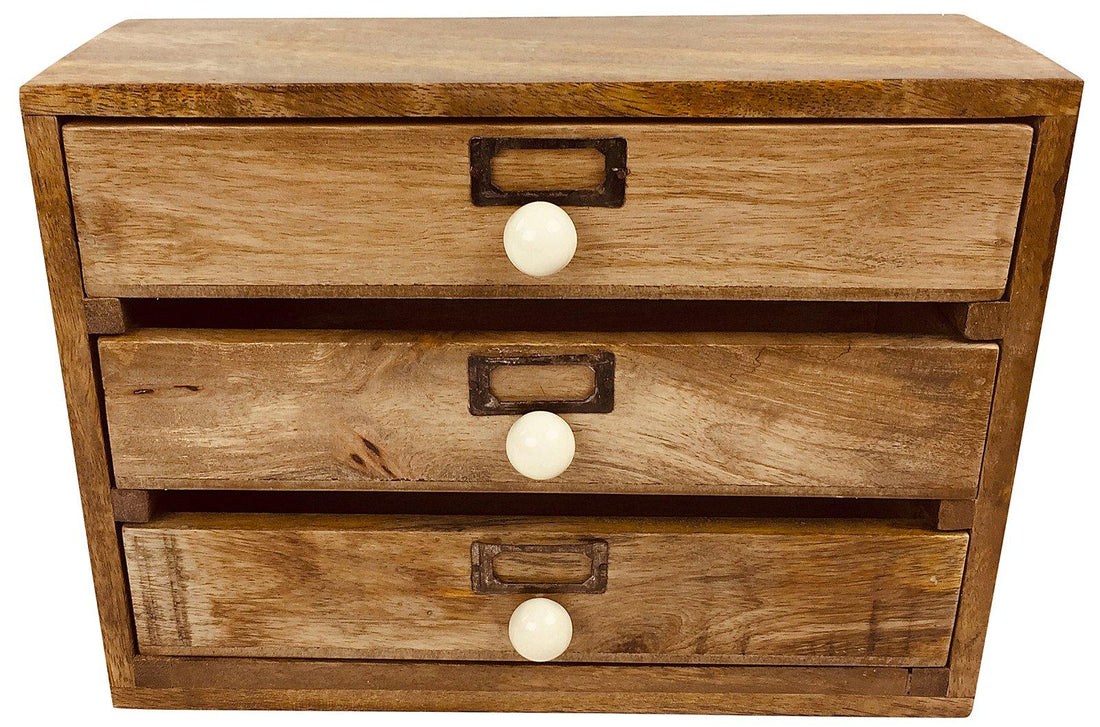 Solid Wood Three Drawer Desktop Organiser 28cm - £53.99 - Office Storage Solutions 