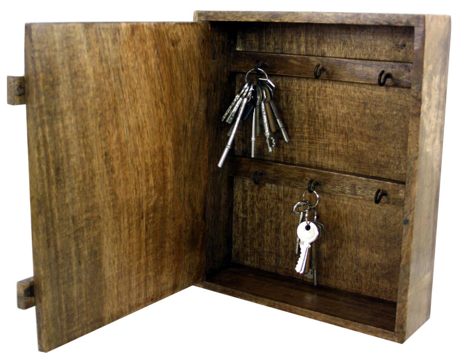 Solid Wood Wall Hanging Key Cabinet with 6 Hooks - £49.99 - Key Hooks & Boxes 