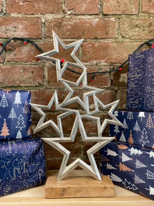 Stars On Wooden Base Ornament 40cm - £31.99 - Christmas Ornaments 