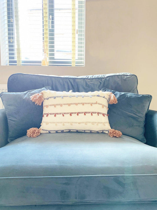 Striped Rectangle Cushion With Tassles-Throw Pillows