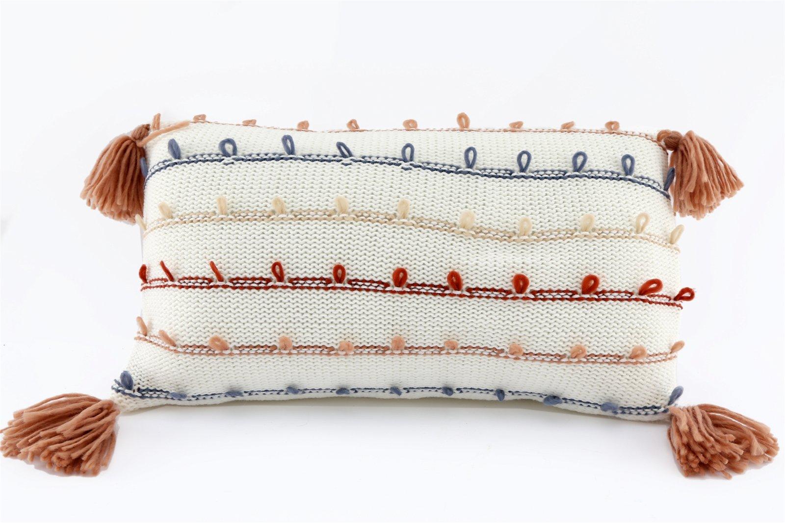 Striped Rectangle Cushion With Tassles-Throw Pillows