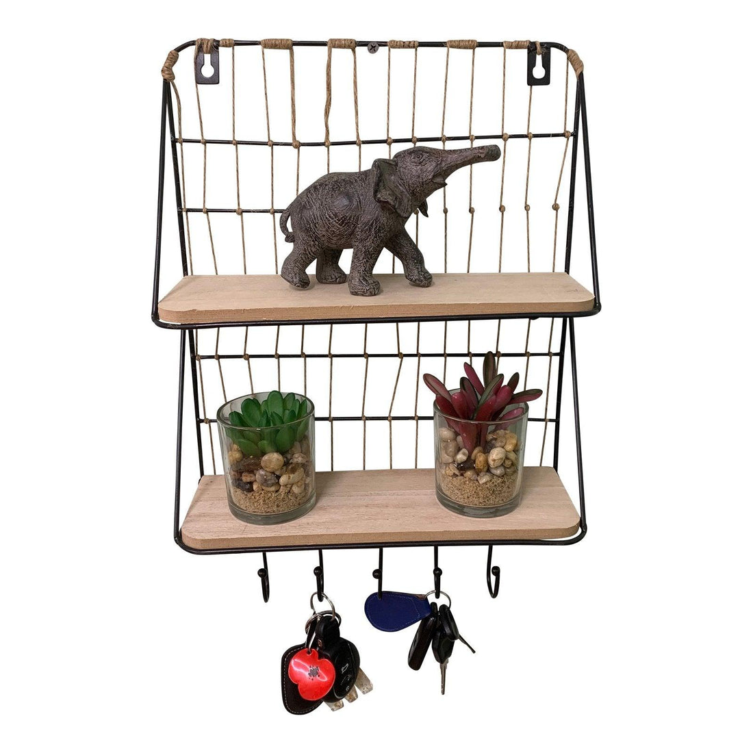 Synergy Wooden Shelf with 4 Hooks - £44.99 - Wall Hanging Shelving 