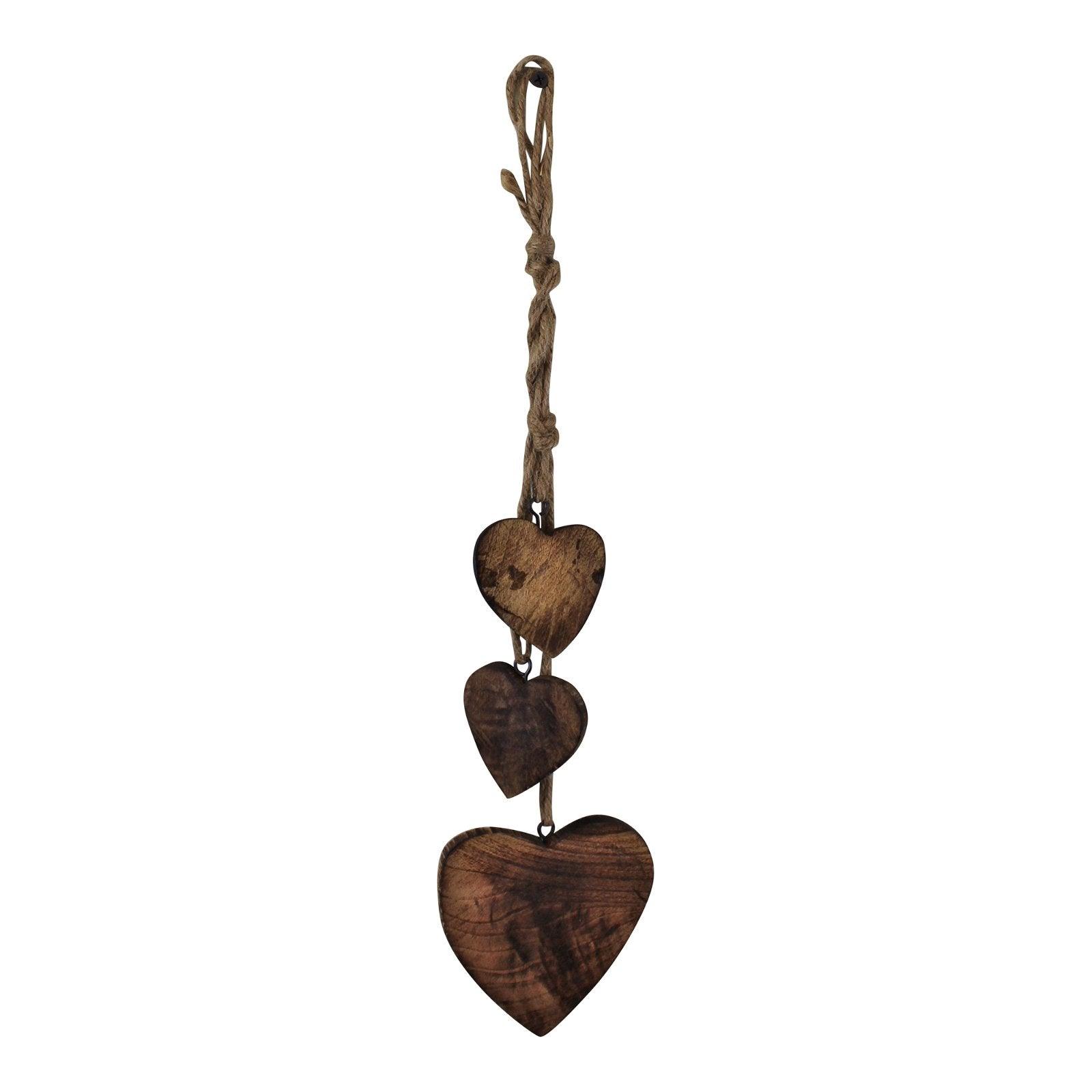 Three Hanging Wooden Heart Decoration, Dark Wood - £12.99 - Ornaments 