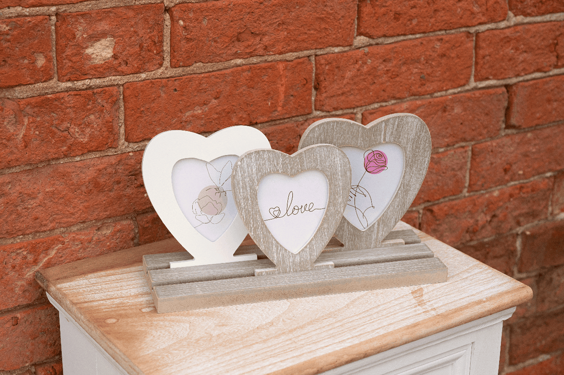 Three Rustic Heart Frames On Tray - £21.99 - Photo Frames 