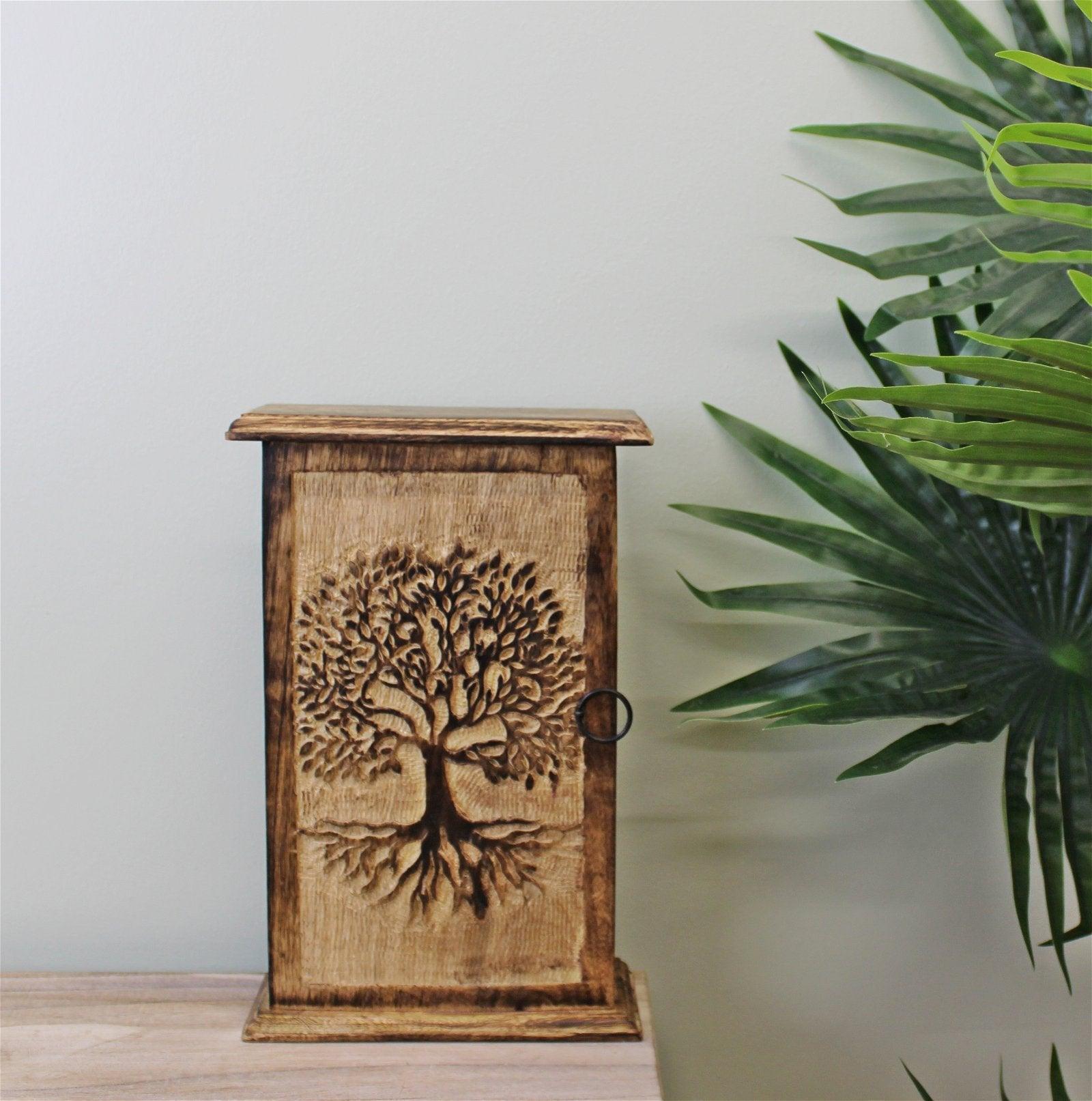 Tree of Life Hand Carved Key Box-Key Hooks & Boxes