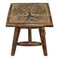 Tree of Life Hand Carved Stool, 25cm-Stools