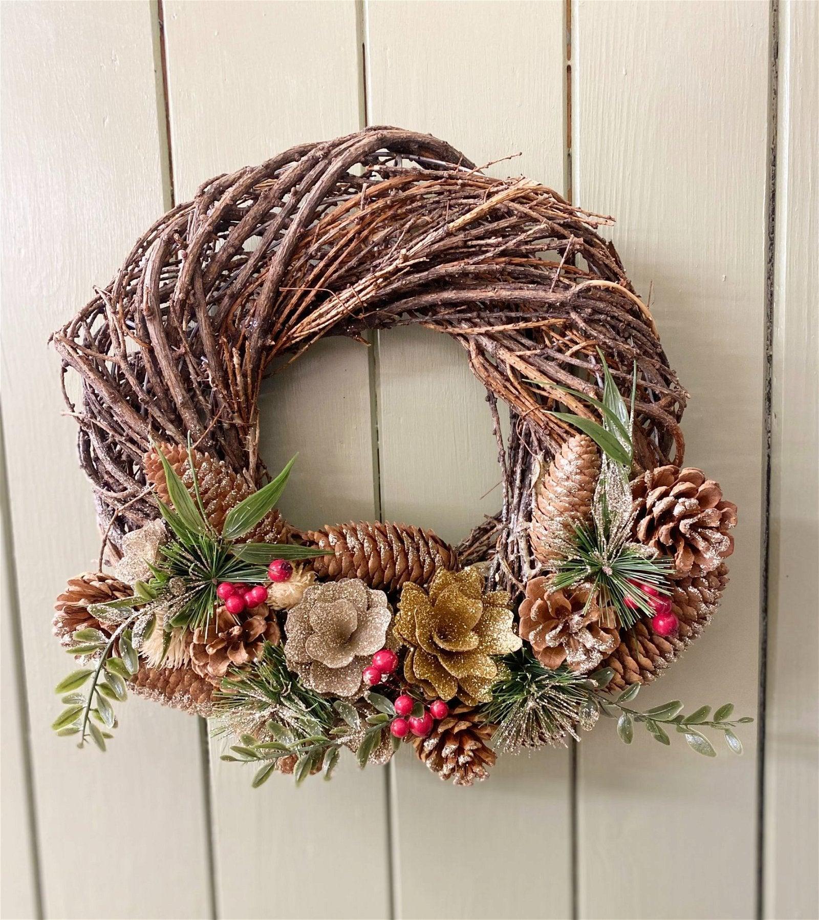 Twisted Pine & Berry Botanical Christmas Wreath 35cm-