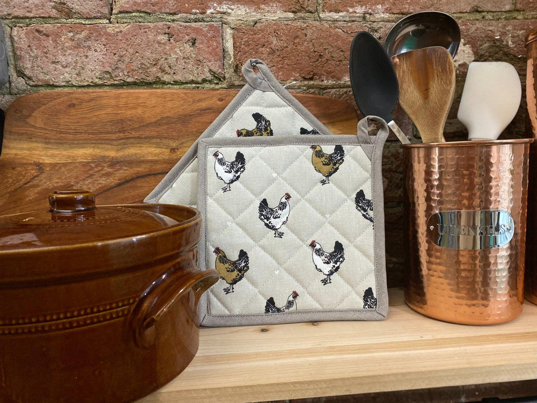 Two Pot Holders With A Chicken Print Design - £15.99 - Decorative Kitchen Items 