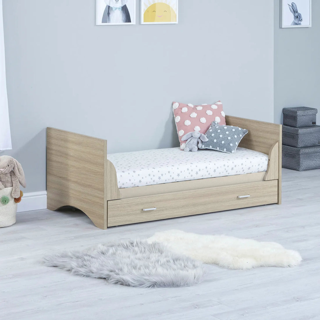 Babymore Veni Cot Bed with Drawer - Oak - Babymore