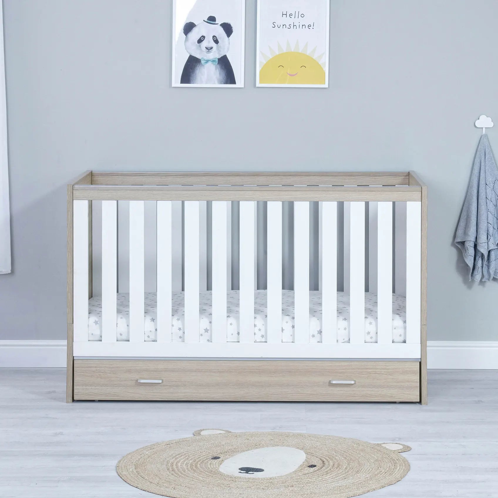 Babymore Veni Cot Bed with Drawer - White Oak - Babymore