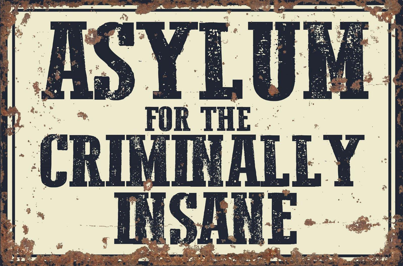 Vintage Metal Sign - Asylum For The Criminally Insane-Signs & Rules