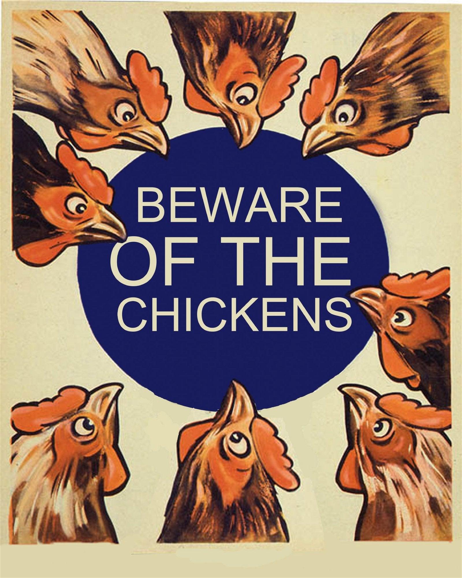 Vintage Metal Sign - Beware Of The Chickens-Signs & Rules