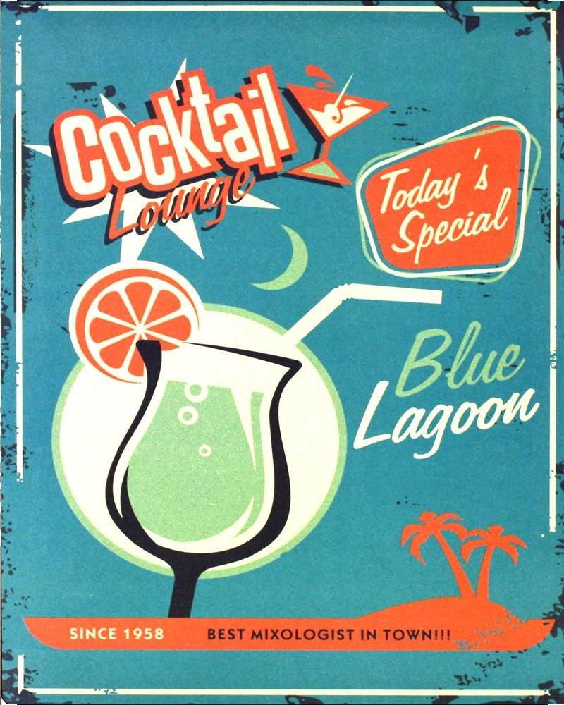 Vintage Metal Sign - Blue Lagoon Cocktail Lounge-Metal Sign