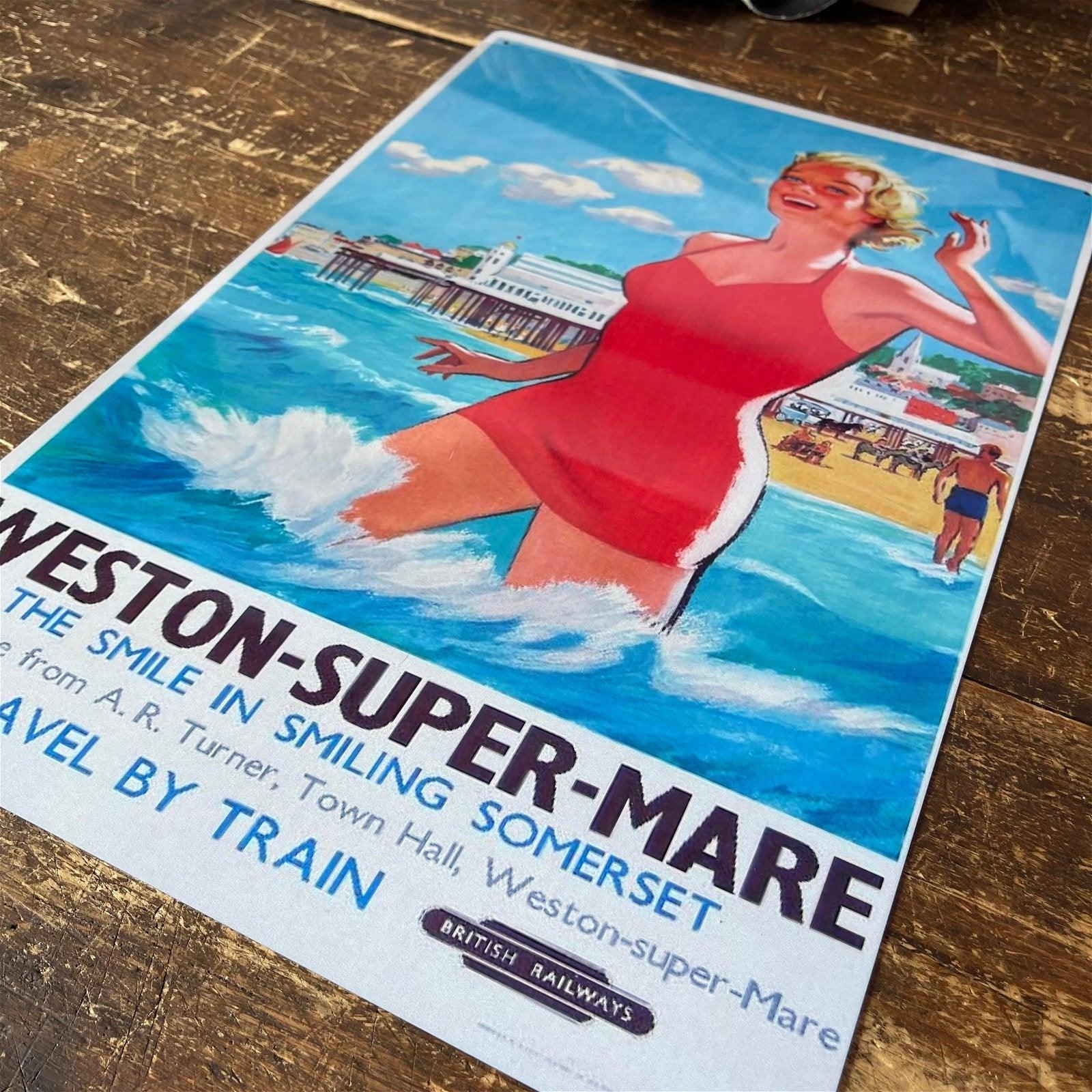 Vintage Metal Sign - British Railways Retro Advertising, Weston-Super-Mare, Somerset-Retro Advertising