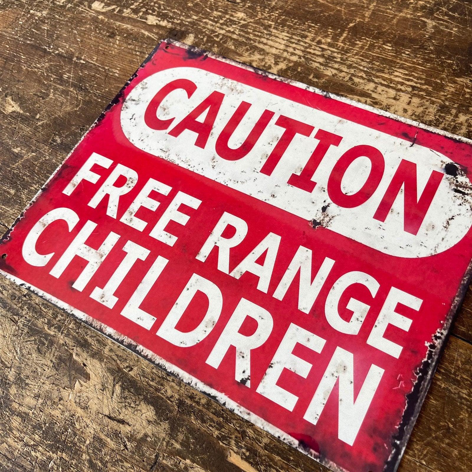 Vintage Metal Sign - Caution Free Range Children Wall Sign-Signs & Rules