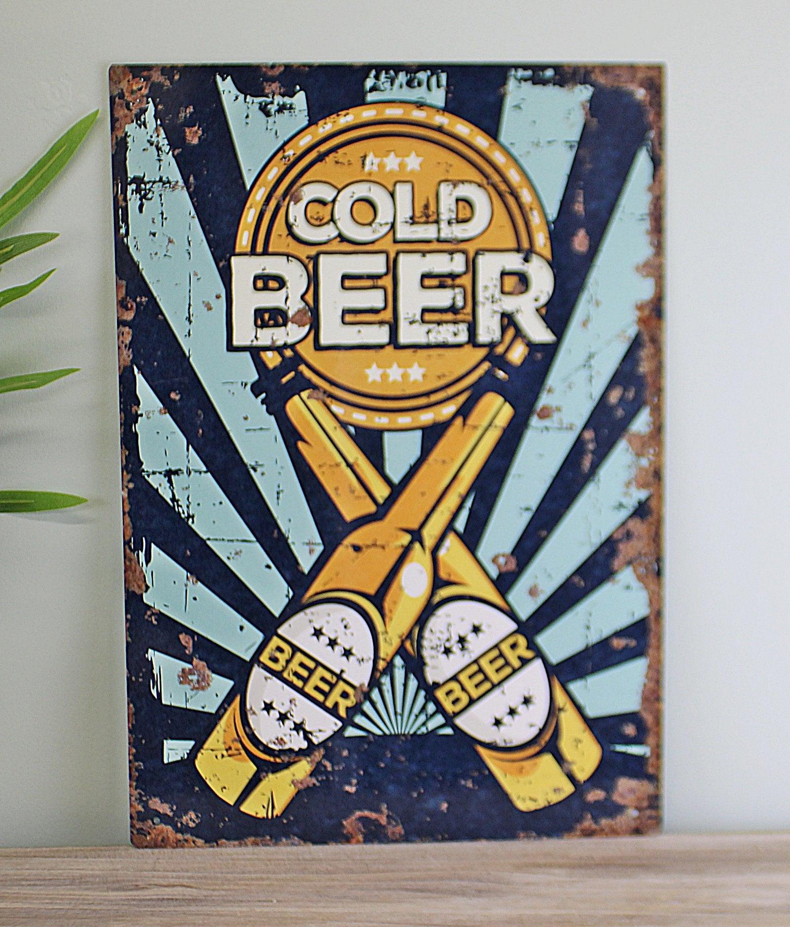 Vintage Metal Sign - Cold Beer - £27.99 - Metal Sign 
