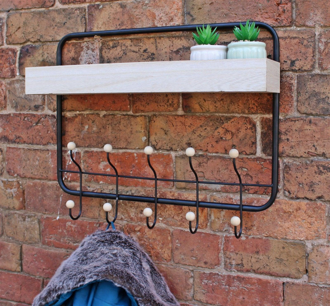 Wall Hanging Shelf With Coat Hooks - £31.99 - Wall Hanging Shelving 