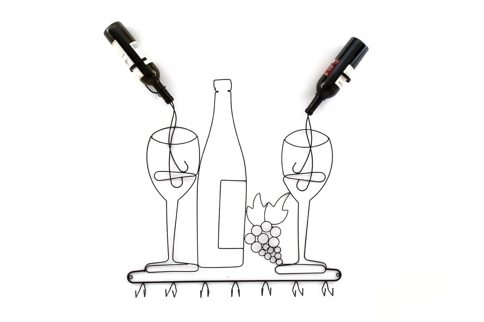 Wall Mounted Black Wire Wine Bottle & Glass Holder-Wine Racks, Holders & Accessories